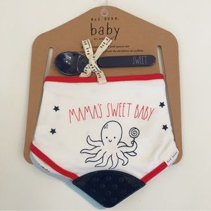 NEW Rae Dunn Baby Teething Drool Bibs & Spoon Set Red White Blue